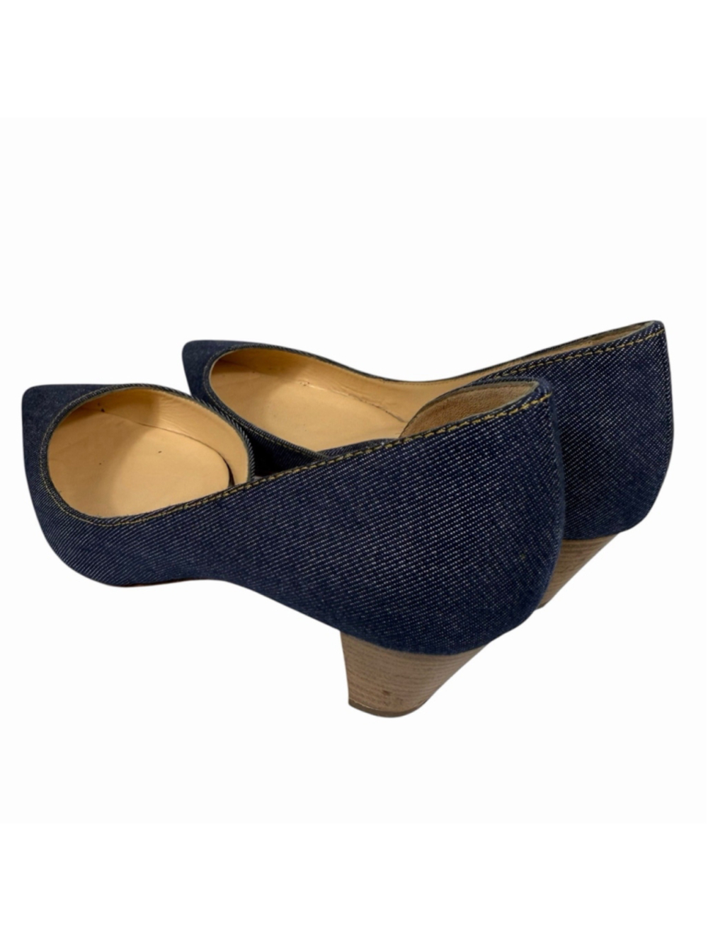 Christian Louboutin Karera 45 Denim Pointed Toe D’Orsay Pumps Wood Heel EU 39 - Picture 4 of 16